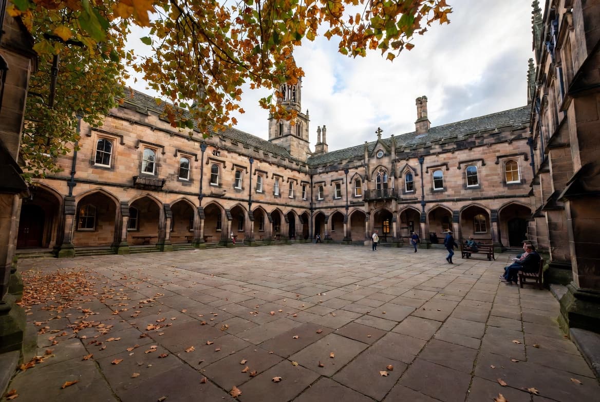 Cloistered quadrangle with autumn foliage